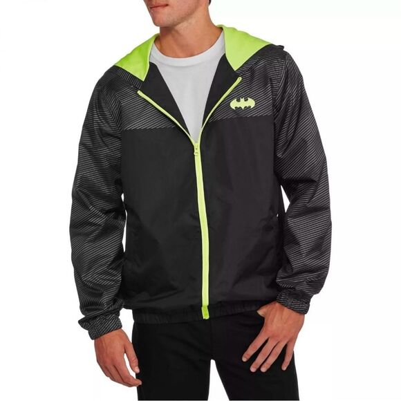 NWOT DC Batman Windbreaker Jacket Lightweight Men’s XL - Black & Neon Green - Picture 1 of 7